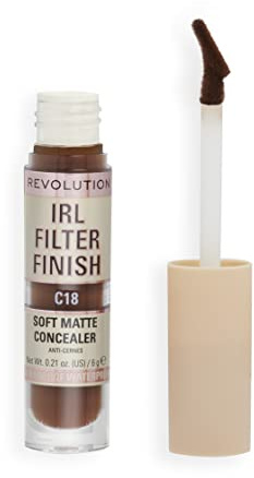 Makeup Revolution IRL Filter Finish Concealer, Medium to Full Coverage, Matte Finish, C18, Dark Skin Tones, 6g