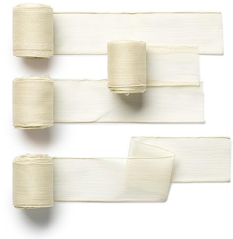 CHUQING Geschenkband Chiffon Beige 3,8cm x 4,5m Schleifenband Festival Bänder Aprikose Dekoband für Hochzeit, Taufe und Geburtstag Geschenke,4 Rollen,Elfenbein