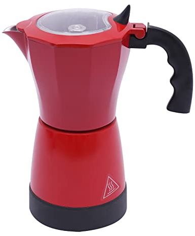 WOQLIBE Espressokocher,Elektrischer Espresso Kocher mit Basis für 6 Espressotassen: 300 ml,480W,Aluminiumlegierung (Rot)