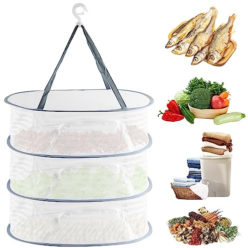 3 Layers Herb Dryer Hanging Drying Net for Plants with Zips, 40 x 60 cm Foldable Drying Net for Meat, Herbs, Vegetables, Plants, Fruits