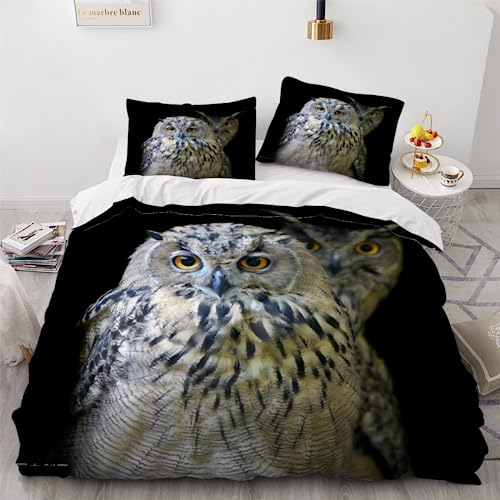 SK-YBB Eule Bettwäsche 155x220 Teenager KinderBettwäsche für Mädchen und Jungen Tier 3 Stück mit Reißverschluss und Kissenbezug 80x80cm Mikrofaser