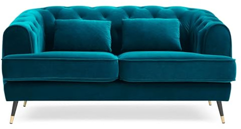 Menzzo Boudoir Glams Polstersofa, 2-Sitzer, Velours, Entenblau
