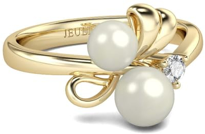 Jeulia Ring aus Sterlingsilber, goldfarben, mit Perle, Verlobungsring, Ehering für Frauen, ihre Teenager-Mädchen, mit Schmuckschatulle (Gelbes Gold, 59(19))