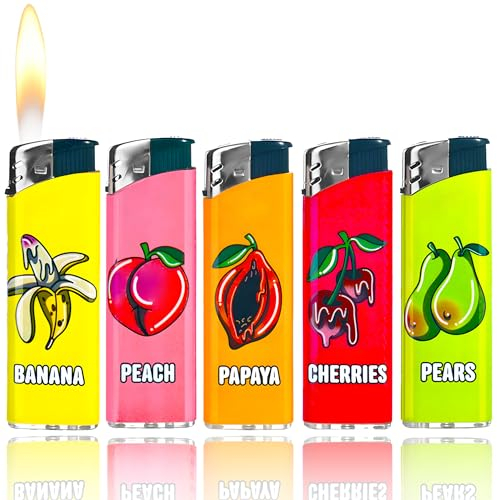 Feuerzeug Sexy Obst Sammler Motiv mit Softflame 5 Stück im Set Softflame Feuerzeug Einfaches Feuerzeug mit normaler Kindersicherung wiederbefüllbar