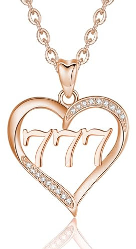 INFUSEU Engelszahl Kette, 925 Silber Roségold Anhänger Zahl Engel Lucky Nummer Charm Halskette 777 Glücksanhänger Chokerschmuck für Frauen