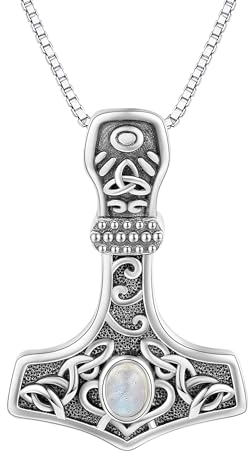 CUPENDA Thor Hammer Necklace Sterling Silver Celtic Mjolnir Pendant Labradorite Necklace Viking Jewellery Gifts for Women