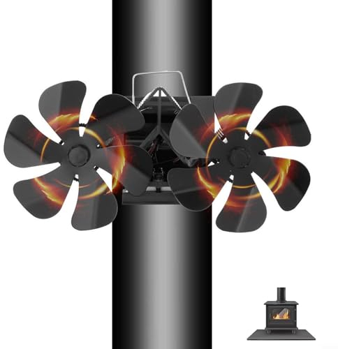 Ventilateur de cheminée, ventilateur de poêle à double tête avec 12 pales - Fixation murale pour poêle à bois/cheminée/tuyau