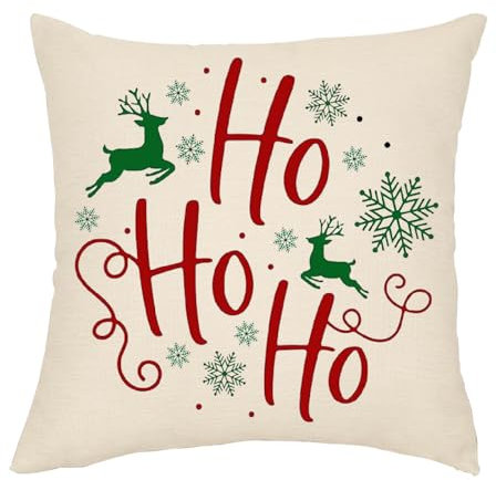 45X45Cm Dekorativer Kissenbezug Winter Frohe Weihnachten Hohoho Grün Rot Hirsch Schnee Weicher Kissenbezug Atmungsaktiv Kissen Fall Bequem Kissenbezüge Für Sofa Wohnzimmer Schlafzimmer