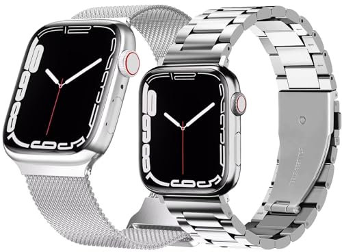 Hongxinzhan Confezione da 2 cinturini di ricambio in metallo compatibili con Apple Watch, argento, 41/40/38mm(S1-S9,SE,SE2)/42mm(S10), Classico