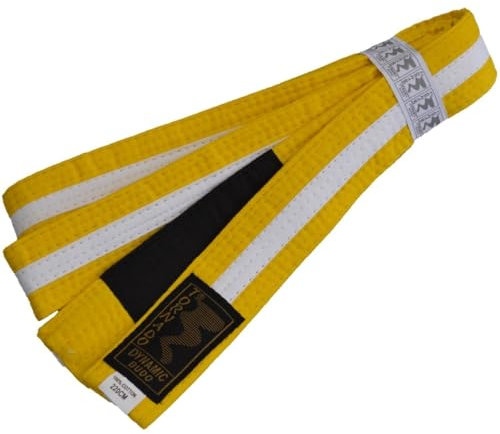 TEKKA BUDO Kinder BJJ Gürtel Brazilian Jiu Jitsu Gelb-Weiß Farbgürtel mit schwarzem Balken 240 cm