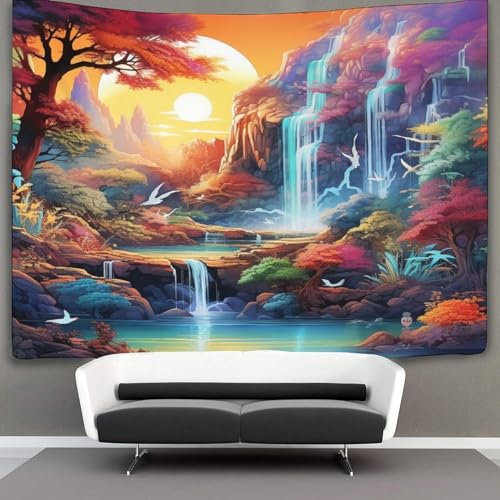 XIAOCHENG 3D Druck Waterfall Wonderland Wandteppiche Poster Ornament Wandbehang Wandteppich Wanddeko Wandbehang Für Wohnzimmer Dekor,Schlafzimmer Tapisserie 150cmx200cm
