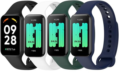 Yisica Correa Compatible con Xiaomi Smart Band 8 Active/Redmi Smart Band 2 Mujer Hombr, Pulsera de Repuesto de Silicona Suave para Xiaomi Smart Band 8 Active (Negro/Azul Oscuro/Verde Oscuro/Blanco)