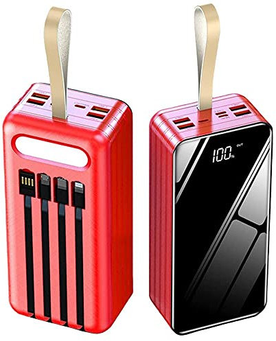 Power Bank 80000Mah Caricabatterie portatile, batteria esterna di grande capacità con 4 cavi integrati e 7 porte, batteria a carica rapida per telefono, tablet e altro, rosso, 60000mAh