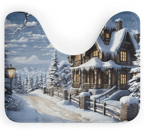 WC-Vorleger mit weihnachtlichem Wintermotiv, U-förmig, waschbar, Toilettenvorleger für Badezimmer, rutschfest, weich, saugfähig, Mikrofaser, niedlicher WC-Vorleger, Bodenmatte, 50,8 x 40,6 cm