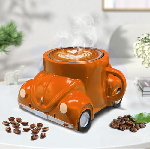Yunlaishaocer Kaffeetassen Groß, Kaffeebecher Keramik, Käferform Coffee Cup, Personalisierte Mug Modern, Teetasse Geschenk für Autoliebhaber(Orange)