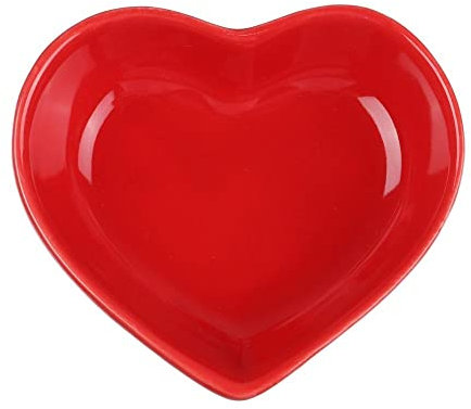 Ciotole per condimenti in ceramica a forma di cuore, 8 cm, mini piatti da immersione per salse, soia e snack, piatti per antipasti (rosso)