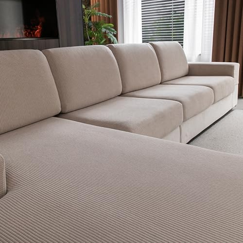 OHSIO Stretch Sofa Überzug - Rutschfester Sofa Sitzkissenbezug | Waschbarer Sofabezug, strapazierfähig & pflegeleicht – Möbelschutz(Hellbraun, 1x Sitzbezug M)