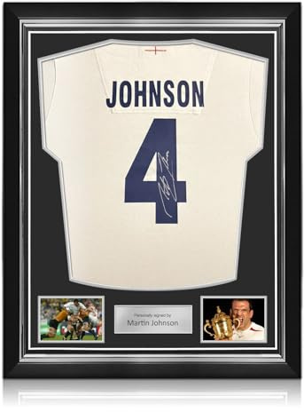 Exclusive Memorabilia Martin Johnson Signed England Rugby Shirt: Johnson 4. Superior Frame