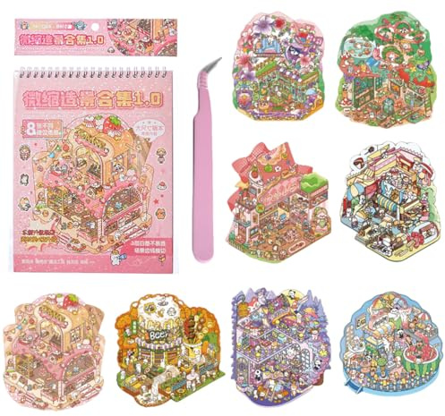 8 Sets Large Size 3D House Stickers,DIY 3D Sticker Scene Collection Book for Kids,Stickers for Laptop, Water Bottle,Phone,Make Your Own Scene Sticker for Adults & Kids Relief Stress Pass The Time