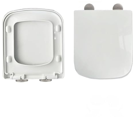 NSTVVEE Square Toilet Seat Soft Close, Toilet Seats White with Quick Release for Easy Cleaning, Top Fixing Adjustable Hinges Toilet Lid Cover Rectangular Toilet Seats