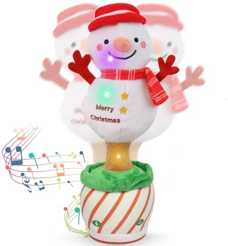 Singender Tanzender Weihnachtsmann, Tanzende Weihnachtsmann Schneemann mit Musik, Sprechender Schneemann Weihnachtsfiguren, Weihnachten Plüschtiere Deko (Singen+Tanzen+Wiederholen+Leuchtend)(A)