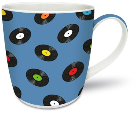 Smiling Faces New Bone China Mug, 330ml, Records Theme, Dishwasher & Microwave Safe, Premium Quality, Gift-Boxed, Everyday Use