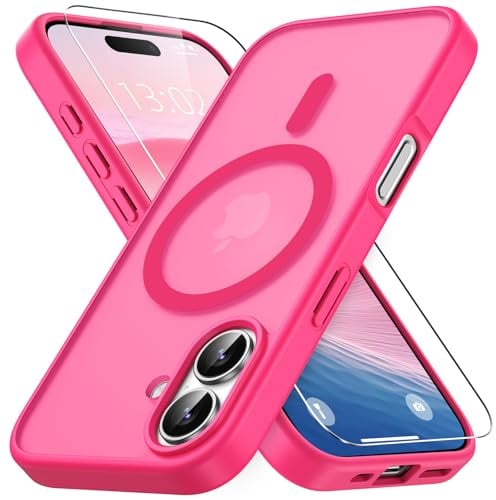 Vansdon Cover Magnetica per iPhone 17 con 1 Pezzi Vetro Temperato | Rosa shocking, Compatibile con Magsafe, Protezione anticaduta di livello militare, Custodia Traslucida Opaca Sottile Antiurto
