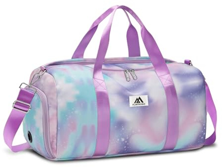Flintronic Small Gym Bag for Girls Kids, Sports Duffel Bag for Gym, Gym Bag with Adjustable Shoulder Straps, Women's Fitness Bag with Shoe Compartment & Wet Pocket for Gym Swim Dance (Purple)