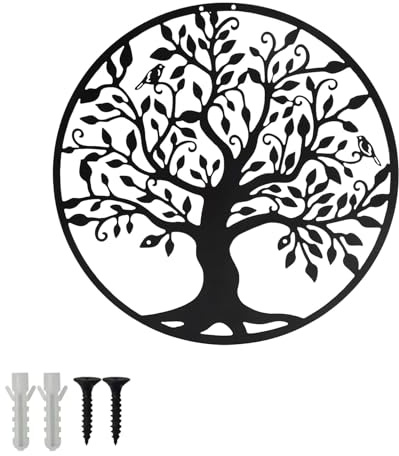 AXXIMENG Tree of Life Wall Art Decor Metal Wall Art Outdoor Round Garden Decor Minimalist Aesthetic Tree of Life Wire Wall Decor for Living Room Bedroom Kitchen Bathroom Hallway Decorations