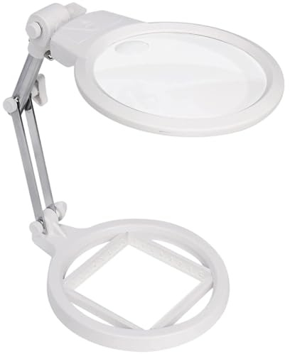 Healvian Lampe Loupe sur Pied en Métal Pliable avec Éclairage LED Double Intensité Grossissement 25X et 5X Base avec Échelle Intégrée pour Loisirs Créatifs Couture et Broderie