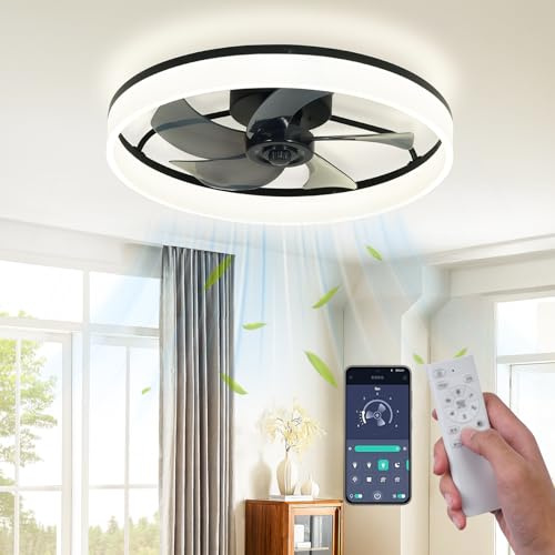 Maevor Deckenventilator mit Beleuchtung 50 cm, LED Deckenlampe mit Ventilator Leise,3 Farbtemperatur und 6 Geschwindigkeiten Lampe mit Ventilator, APP/Fernbedienung Dimmbar, Deckenventilator mit Licht