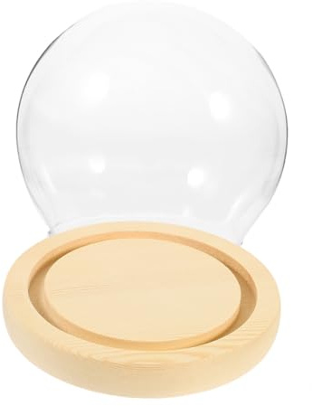 Levemolo Cloche en Verre Transparente avec Socle en Bois Naturel, Dôme Rond 18 Cm pour Exposition de Fleurs Stabilisées, Décoration Table Jardin et Terrarium Design, Vitrine sous Dôme