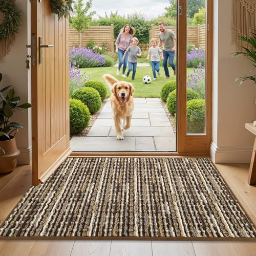 Biscpro Dirt Trapper Door Mats Indoor,Non-slip Indoor Door Mat,Vintage Absorbent Rug,Machine Washable Floor Carpet for Front Back Door,Entrance,Kitchen,Pet (Brown,50x80cm)