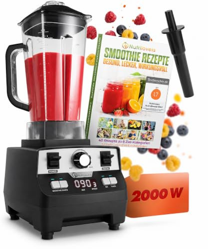 Nutrilovers Hochleistungsmixer NUTRI-BLENDER MAX 2000W Testsieger Mixer, 2L | Hochleistung Smoothie-Maker 2L Tritan, BPA-FREI, 9 Stufen, Digital-Timer Inkl. Smoothie Rezeptbuch