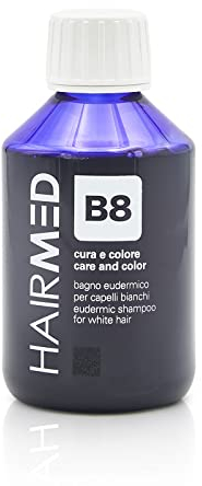 HAIRMED - B8 Shampoing Bio Violet Anti-Jaunissement Idéal pour les Cheveux Blancs, Gris, Blonds et Décolorés - sans Sulfate, sans Parabènes et sans Silicone - 200 ml