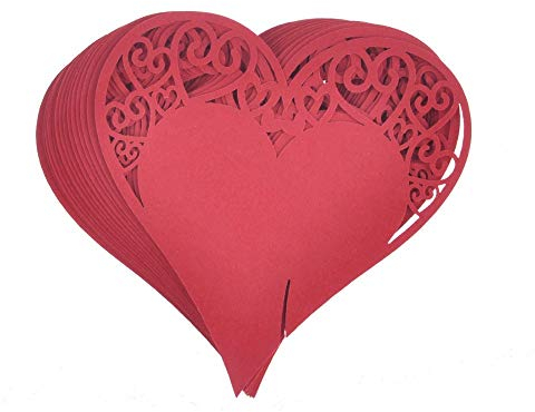 JZK 50 x Marque places en forme de cœur rouge sur verre à vin, marque-place, numéro de table, décoration pour mariage, baptême, fête prénatale, communion, fête d'anniversaire