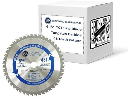 Benchmark Abrasives TCT 6 1/2 Zoll Kreissägeblatt, Wolframkarbidbestückte Metallschneidsägeblätter zum Schneiden von Metall, Edelstahl, Eisenmetallen, Gehrungssägeblatt (6-1/2 Zoll, 48 Zähne)