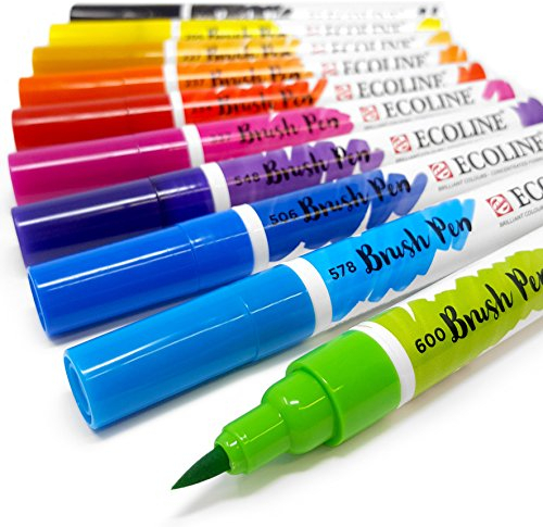 Royal Talens Ecoline Liquid Aquarell Zeichnung Malerei Brush Pen – Set von 10 in Kunststoff Brieftasche