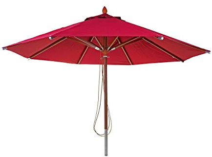Mendler Gastronomie Holz-Sonnenschirm HWC-C57, Gartenschirm, Polyester/Holz 16kg, rund �4m Seilzug sto�sicher - bordeaux