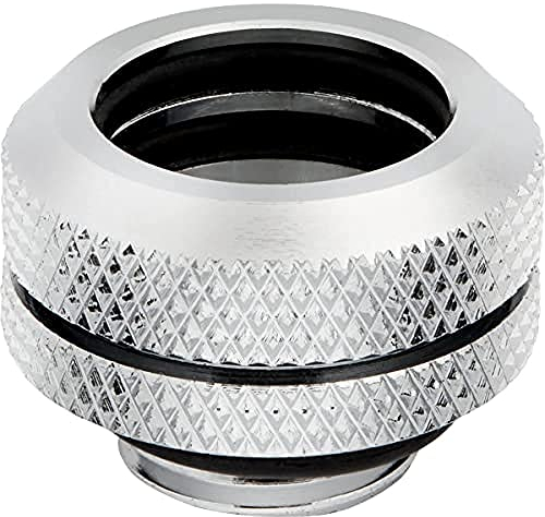 Corsair Hydro X Serie XF Hardline 14mm OD Fittings, Viererpack (G1/4 Zoll BSPP Anschlussgewinde, Solide Messing Beständigkeit, Doppel-O-Ring Design, Kompatibel Mit Zusätzlichen Hydro X Adaptern) Chrom