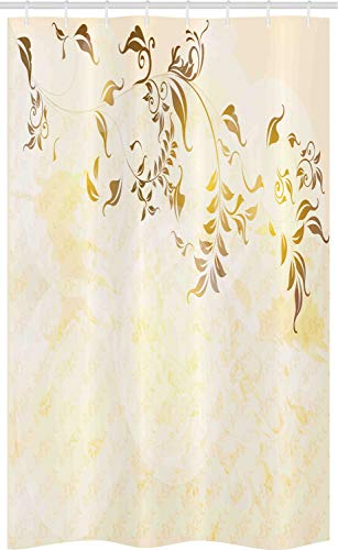 ABAKUHAUS Beige Tenda da Doccia Stalla Antique Vintage Ornament, Set per Il Bagno in Tessuto con Ganci, 120 cm x 180 cm, Beige Giallo