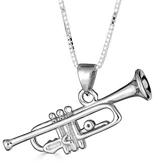 Little Treasures Joyara Halskette mit Anhänger, Silber 925/1000, 3D, Trompete, Musik (Kettenlänge verfügbar: 40 cm – 45 cm – 50 cm – 55 cm), Sterling Silber