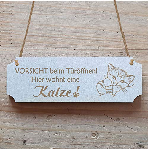 Schild Vorsicht beim Türöffnen - hier wohnt eine Katze - ca. 20 x 6,7 cm