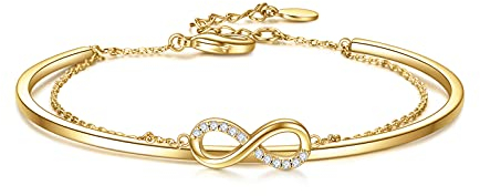 E 14K Vergoldet Infinity Love Layered Armreifen Armbänder für Frauen Mädchen Womens verstellbar für immer Liebe Gold zweilagig Kettenarmband Armband Muttertag Schmuck Geschenk für Mama Frau Freundin