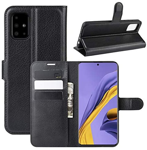Hülle Kompatibel mit Samsung Galaxy A51 | Klapphülle Schutzhülle mit Kartenfächer Kompatibel für Galaxy A51 | Magnetverschluss Klapphülle | Schwarz