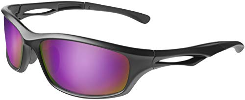Balinco Polarisierte Sportbrille Sonnenbrille Fahrradbrille mit UV400 Schutz für Damen & Herren perfekt für Ski- und Snowboardfahrer für die Skipiste (Matt Black - Purple Mirror)