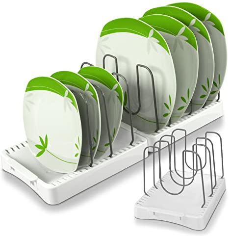 cookenia Pfannenhalter - platzsparender, kompakter und rutschfester Pfannen Organizer, vielseitig verwendbar und eignet sich als verstellbarer Topf-Deckelhalter oder Ablage für Geschirr und Töpfe