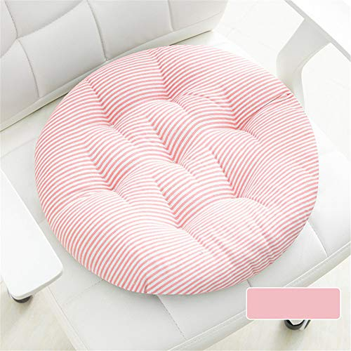 Nicole Knupfer 2er Set Rund Stuhlkissen, 40/45/50 cm Baumwolle und Leinen Sitzauflage Sitzkissen, Polster Tatami Kissen für Garten, Balkon Terrasse (Rosa Streifen,Durchmesser 40 cm)