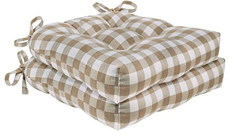 Achim Home Furnishings, Taupe, Set of Two Buffalo Check Tufted Chair Seat Cushions, 16x15x3 (BCCHPDTP12)