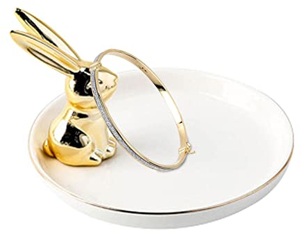 Porte-Bijoux Plat Lapin - Porte-Bague Mignon Porte-Bijoux Lapin - Porte-Bijoux Animal en céramique pour bagues Boucles d'oreilles Colliers